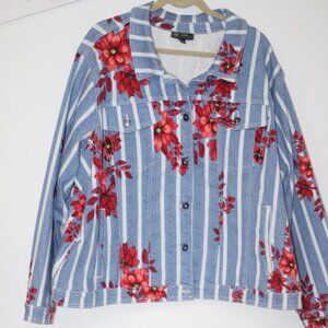 NWOT LADIES DG2 DENIM JACKET = BLUE/RED FLOWERS 3 X